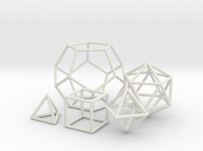 platonic solids wireframe 3d printed