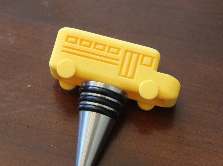 School Bus Wine Topper 3d printed Wine Topper in Yellow Strong &amp; Flexible Plastic