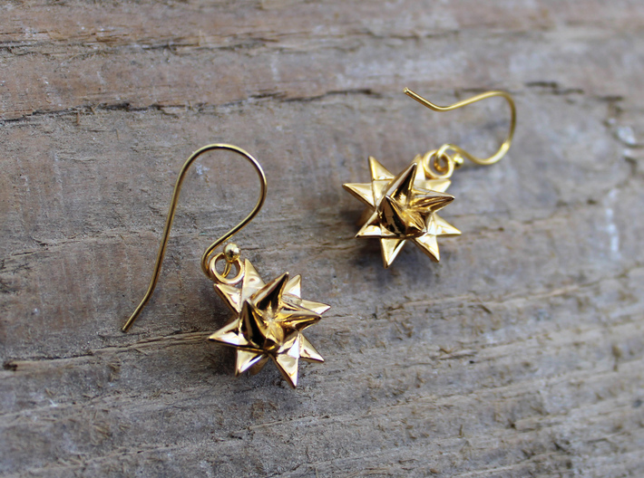 Froebel Star Earrings - Christmas Jewelry 3d printed Fröbelstern Earrings in 14K gold plated brass