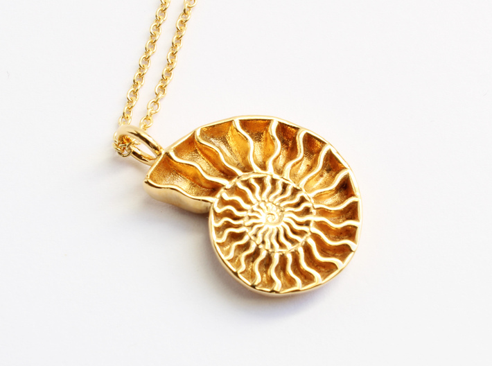 Ammonite Pendant - Fossil Jewelry 3d printed Ammonite pendant in 14K gold plated brass