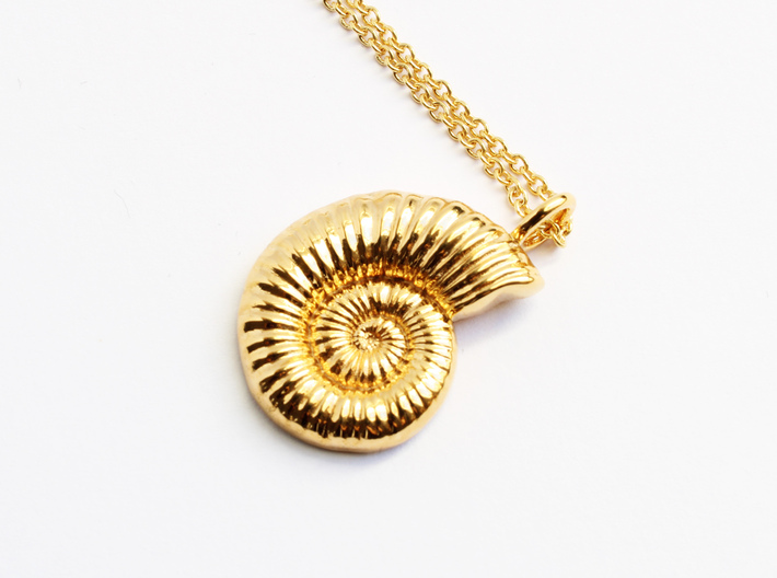 Ammonite Pendant - Fossil Jewelry 3d printed Ammonite pendant in 14K gold plated brass