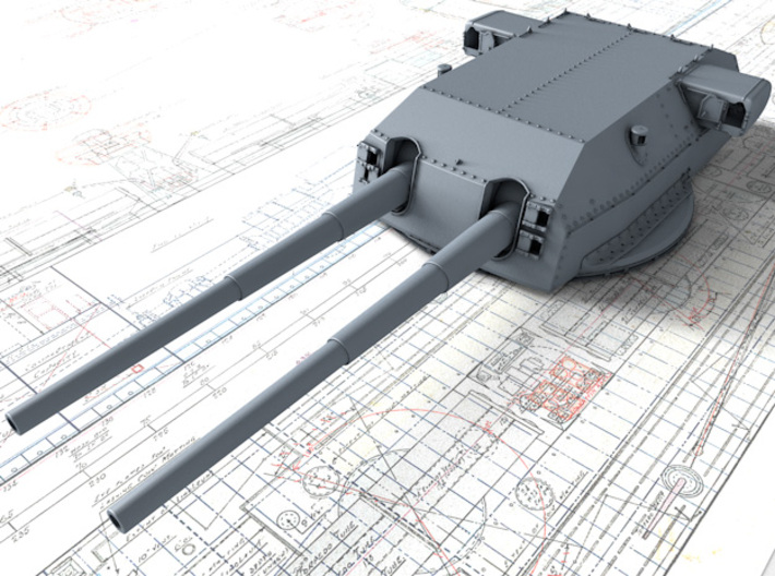 1/144 DKM Bismarck 38cm (14.96") SK C/34 Guns 3d printed 3D render showing Dora Turret detail