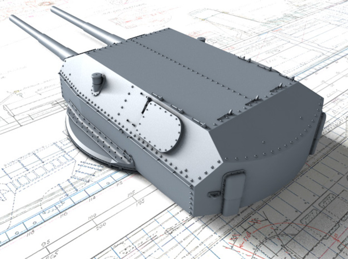 1/150 DKM Bismarck 38cm (14.96") SK C/34 Guns 3d printed 3D render showing Anton Turret detail