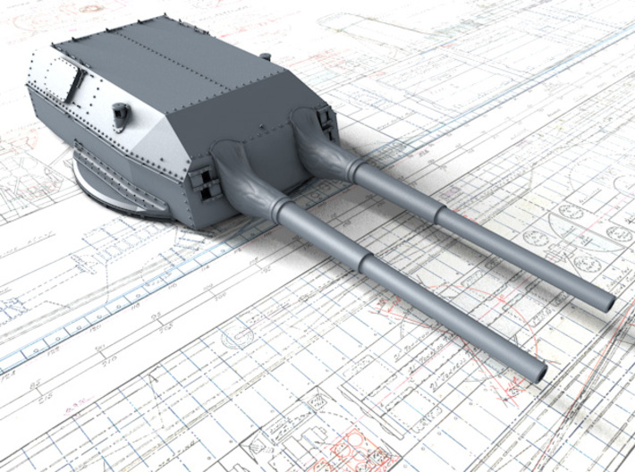 1/400 DKM Bismarck 38cm SK C/34 Guns Blast Bags 3d printed 3D render showing Anton Turret detail