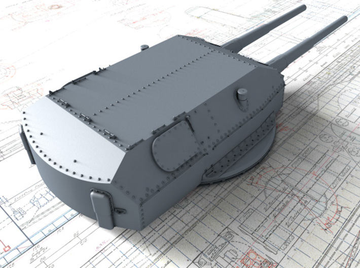 1/350 DKM Bismarck 38cm SK C/34 Guns Blast Bags 3d printed 3D render showing Anton Turret detail