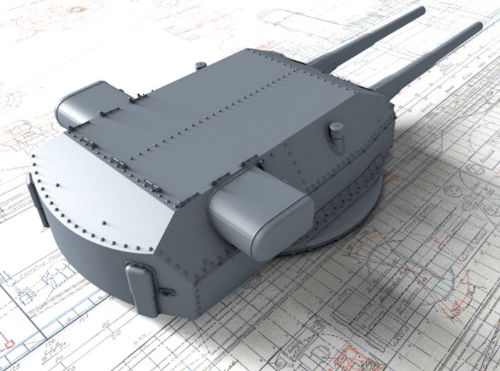 1/700 DKM Bismarck 38cm SK C/34 Guns Blast Bags 3d printed 3D render showing Dora Turret detail