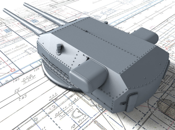 1/570 DKM Bismarck 38cm SK C/34 Guns Blast Bags 3d printed 3D render showing Bruno/Caesar Turret detail
