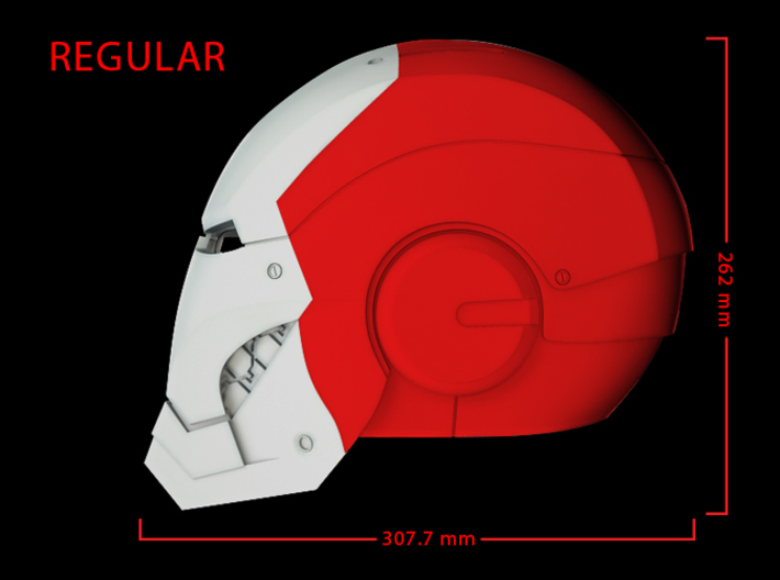 Iron Man Helmet Head (Regular) Part 1 of 3 3d printed CG Render (Side Measurements, Head with Full Helmet)