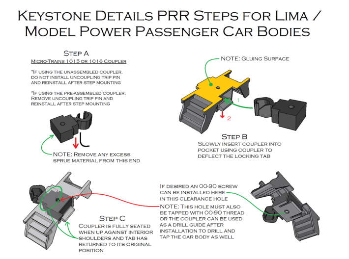 N Scale 4PK Steps for Atlas/ConCor/Rivarossi Heavy 3d printed Installation Instructions Page 1