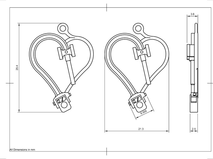 Crosshead Heart Earrings  3d printed Dimensions as supplied