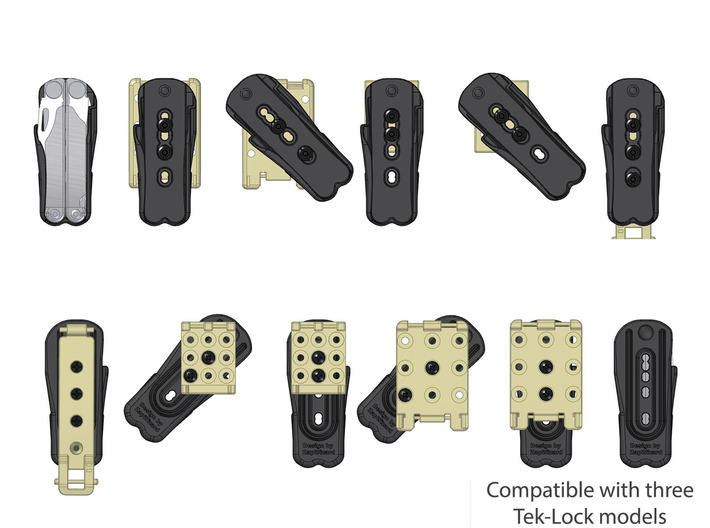 Tek-Lok Compatible Leatherman Tool Holster 3d printed Multiple clip and mounting options.