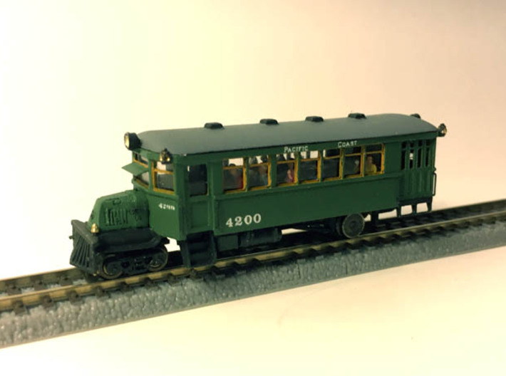 1922 Mack AC Railbus - N / Nn3 3d printed Assembled and painted model with PowerMAX drive and fitted with SMLED lighting and an ESU DCC decoder. (Figures, decals, paint, PowerMAX, front truck, glazing, screws, DCC decoder and lighting NOT included.)