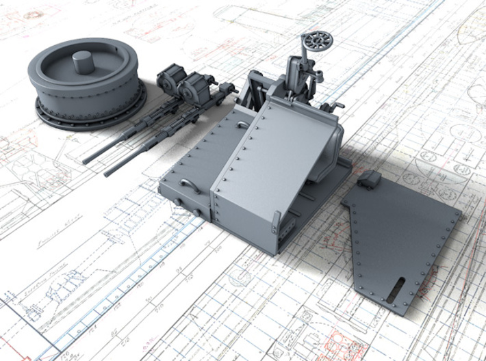 1/56 Twin 20mm Oerlikon MKV Mount Not in Use 3d printed 3d render showing product parts