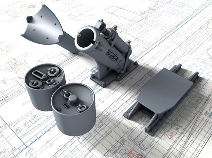1/192 Royal Navy MKII Depth Charge Throwers x2 3d printed 3d render showing product parts