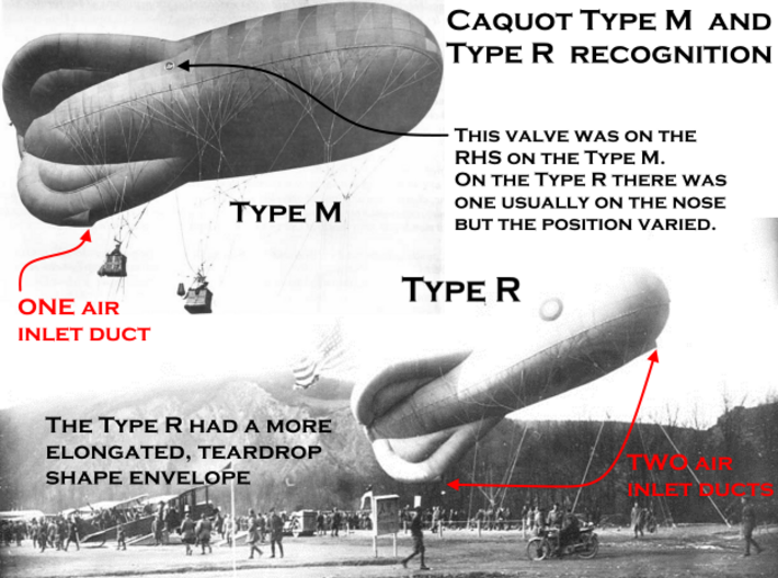 Caquot  Type M Observation Balloon Two-Pack 3d printed Differentiating between Caquot Type M and Type R balloons