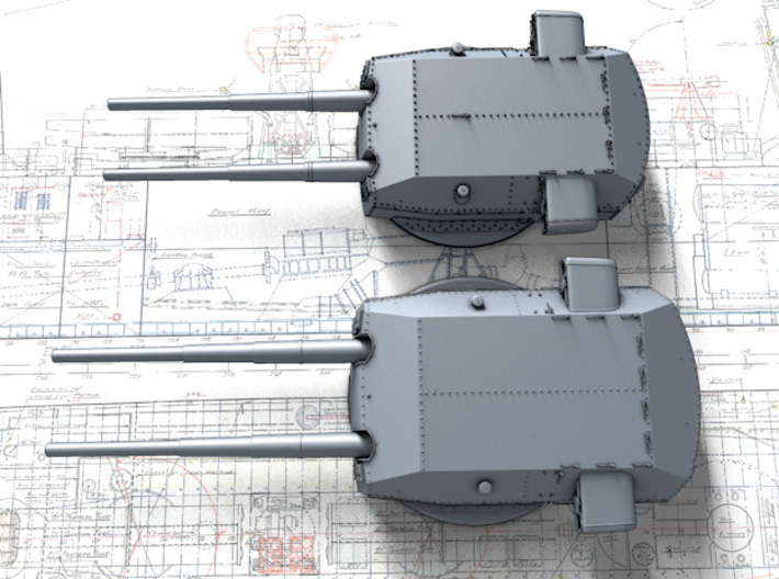 1/192 H Class 40.6 cm/52 (16") SK C/34 Guns 3d printed 3D render showing size comparison with 38cm Bismarck Class Turrets