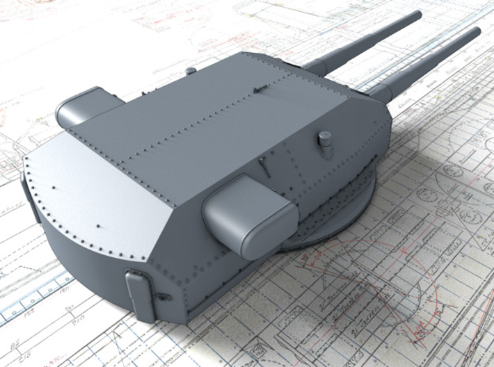 1/400 H Class 40.6cm (16") SK C/34 Guns Blast Bags 3d printed 3D render showing Bruno/Caesar Turret detail