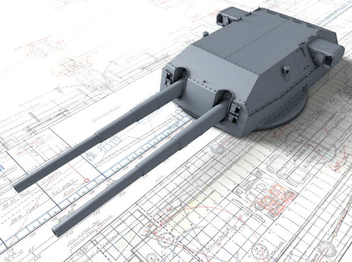 1/600 H Class 40.6 cm/52 (16") SK C/34 Guns 3d printed 3D render showing Anton and Dora Turret detail