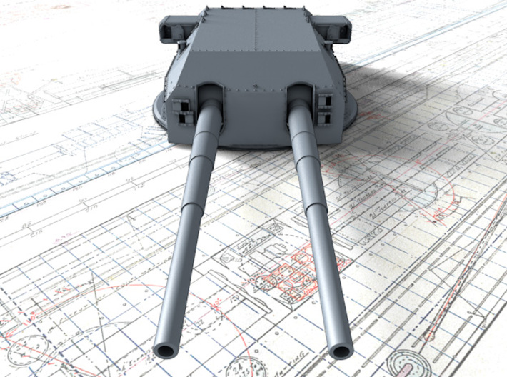 1/700 H Class 40.6 cm/52 (16") SK C/34 Guns 3d printed 3D render showing Anton and Dora Turret detail
