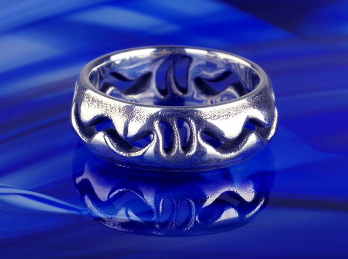 Organic dragon ouroboros snake ring 3d printed Photo of Under the surface in Antique Silver