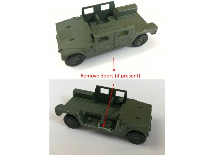 M1151 Humvee Armor W/ Spare Tire Bumper and Turret 3d printed If molded into original model, cut away doors as shown