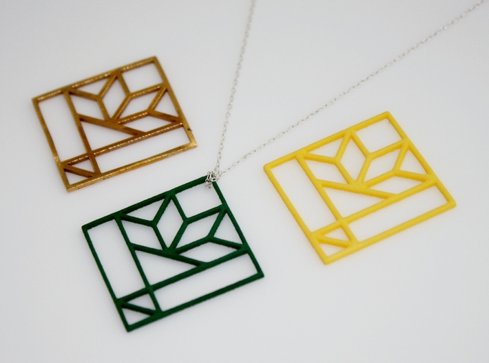 Cactus Basket Quilt Block Pendant 3d printed Raw Bronze, Green & White Strong/Flexible Plastic