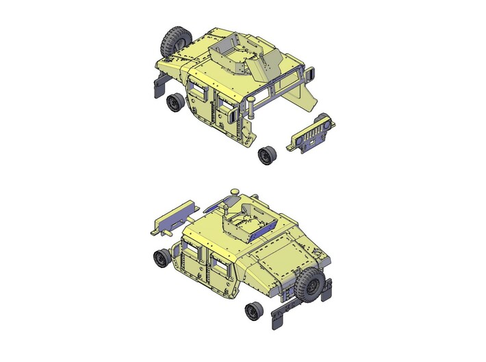 M1151 Humvee Armor W/ Spare Tire Bumper and Turret 3d printed 
