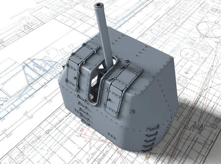 1/48 RN 4" MKV P Class Gun B Mount Closed Ports 3d printed 3d render showing adjustable Barrel
