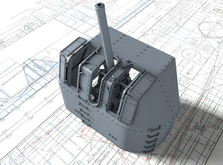 1/48 RN 4" MKV P Class Gun (B Mount) x1 3d printed 3d render showing adjustable Barrel