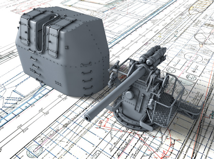 1/48 RN 4" MKV P Class Gun A/Y Mount Closed Ports 3d printed 3d render showing product detail