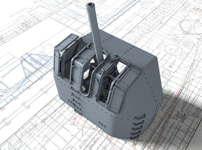 1/56 RN 4" MKV P Class Gun (A or Y Mount) x1 3d printed 3d render showing adjustable Barrel