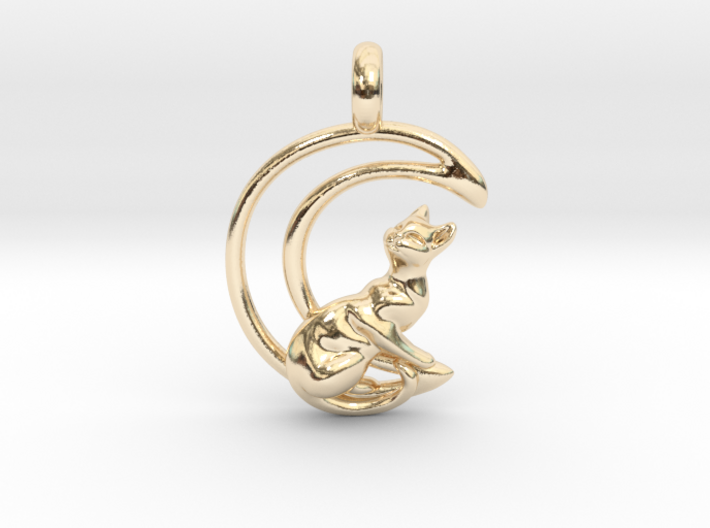 Gothic witchy cat on crescent moon pendant. 3d printed Moon Cat Pendant