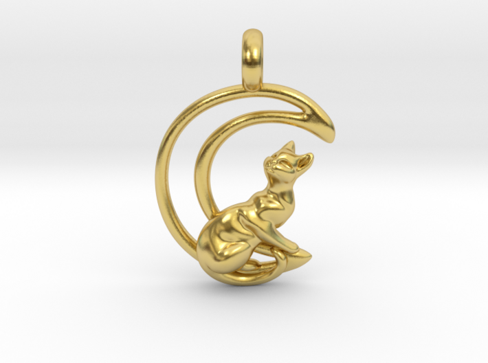 Gothic witchy cat on crescent moon pendant. 3d printed Moon Cat Pendant