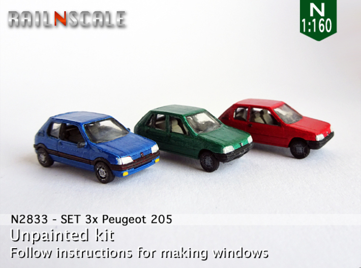 SET 3x Peugeot 205 (N 1:160) 3d printed 