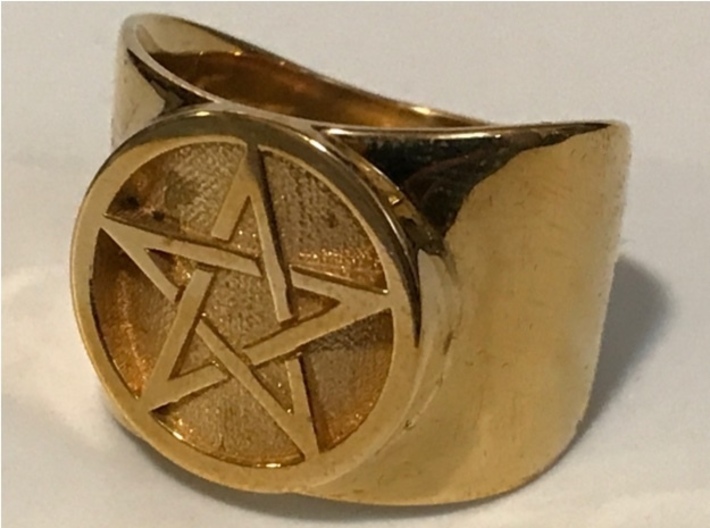 Pentacle Ring - thick 3d printed Thick pentacle ring in polished brass