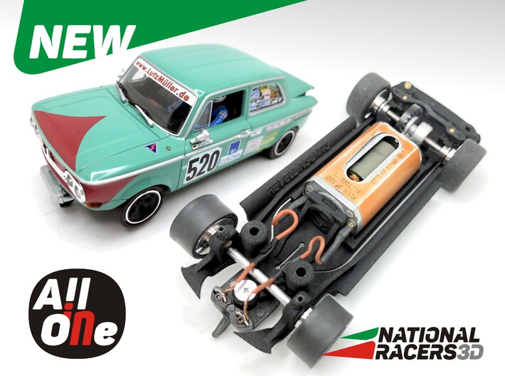 Chassis - Revell NSU TTS (Inline-AiO) 3d printed Chassis compatible with Monogram/Revell  model (slot car and other parts not included)