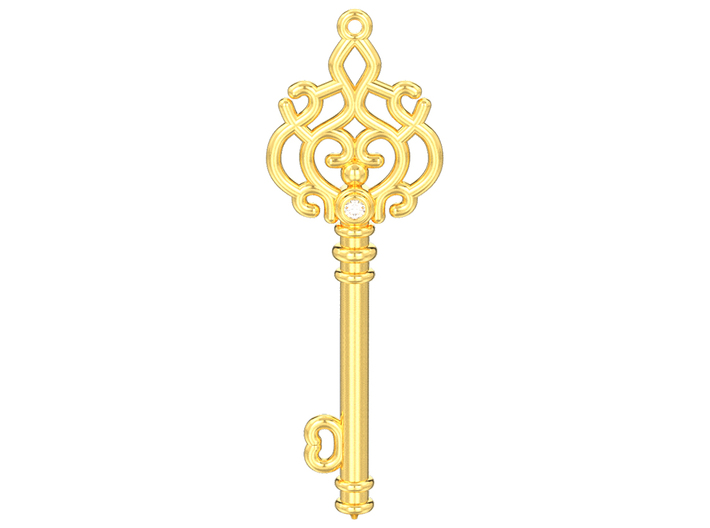 Decorative key pendant with one gemstone 3d printed