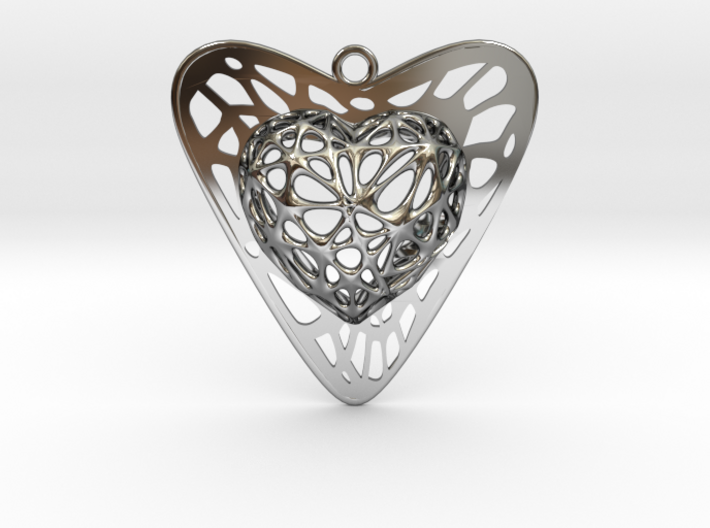 Voronoi Heart+Heart Pendant (001) 3d printed