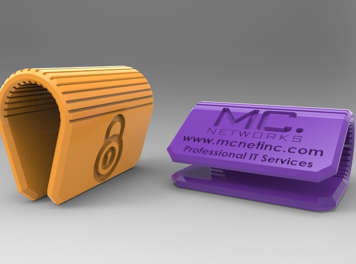 MC-Networks Logo Corporate Webcam Security Cover 3d printed Render of webcam cover yellow and purple
