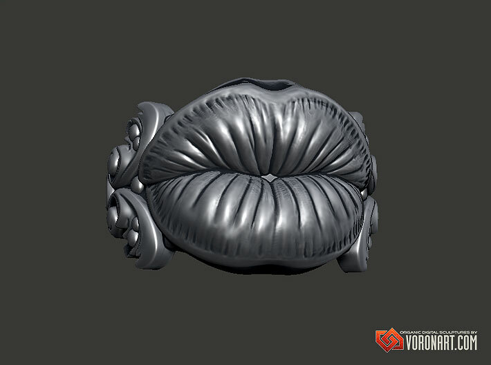 Kiss Me Ring 3d printed Antique silver. Digital preview