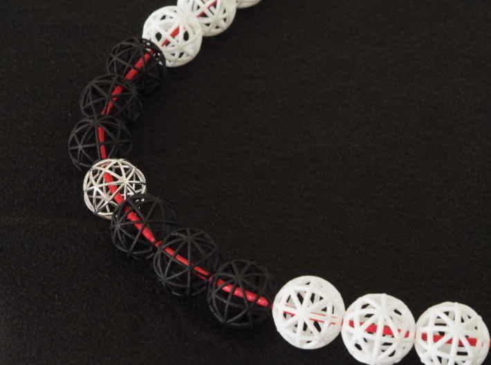torus_pearl_loop_type8_thick 3d printed Black PA12, White Processed Versatile Plastic and Rhodium Plated Brass