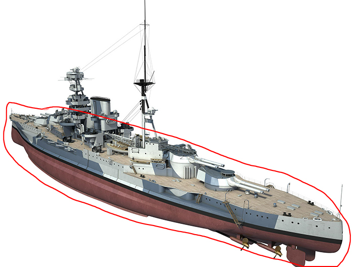 1/600 HMS Barham Hull Forward 3d printed