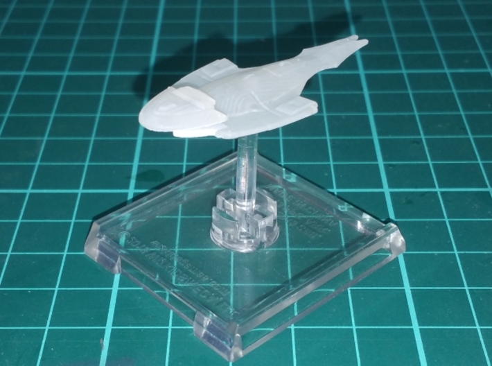 Cardassian Damar Class 1/10000 Attack Wing 3d printed Smooth Fine Detail Plastic, mounted on a small Attack Wing base.