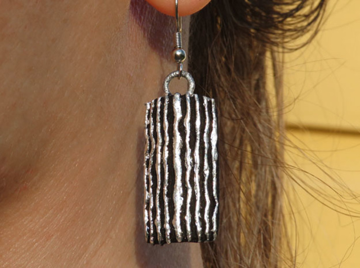 Groovy Bend earrings 3d printed Black PA12 with silver leaf