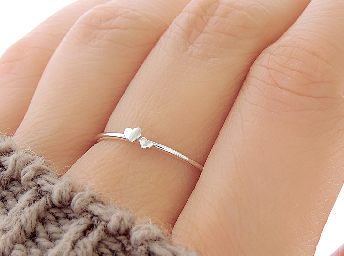 Twin Heart Ring (Multiple Sizes) 3d printed Twin Heart Ring in Polished Silver