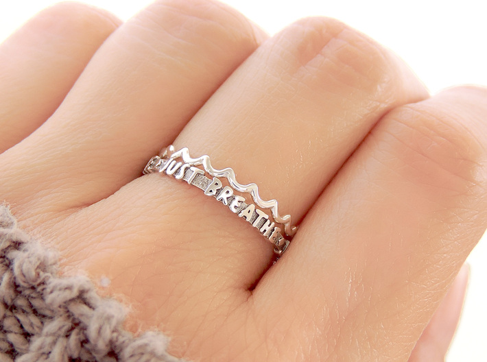 Dainty Water Ripple Ring (Multiple Sizes) 3d printed Water Ripple and ‘Just Breathe’ Rings Stacked