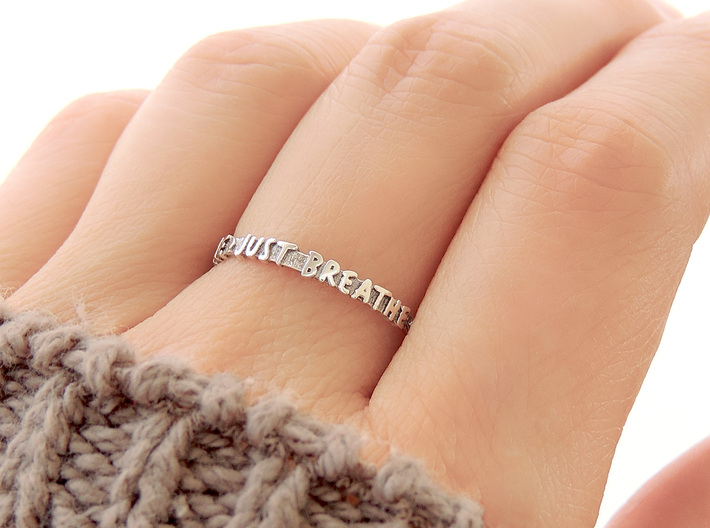 Just Breathe Ring (Multiple Sizes) 3d printed ‘Just Breathe’ Ring in Polished Silver with Aftermarket Patina