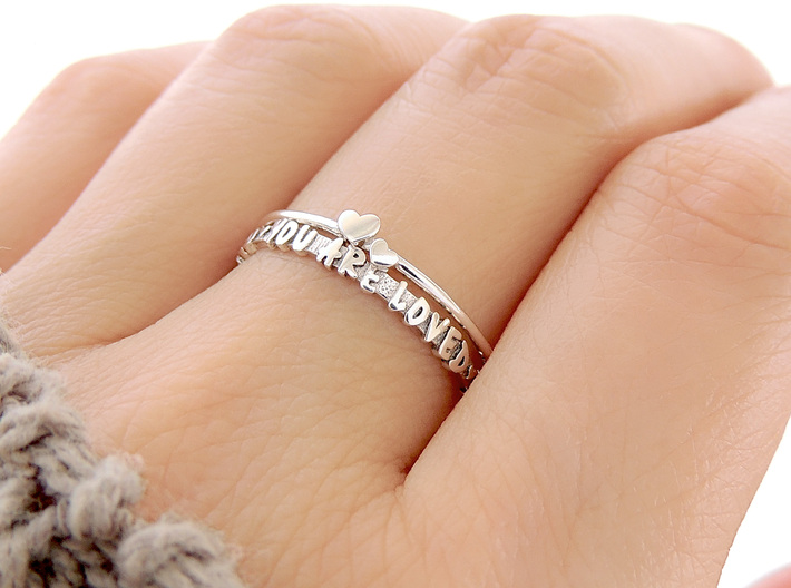You Are Loved Ring (Multiple Sizes) 3d printed ‘You Are Loved’ and Twin Heart Rings Stacked