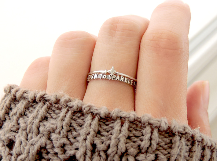 Born To Sparkle Ring (Multiple Sizes) 3d printed ‘Born To Sparkle’ and Twin Sparkle Rings Stacked