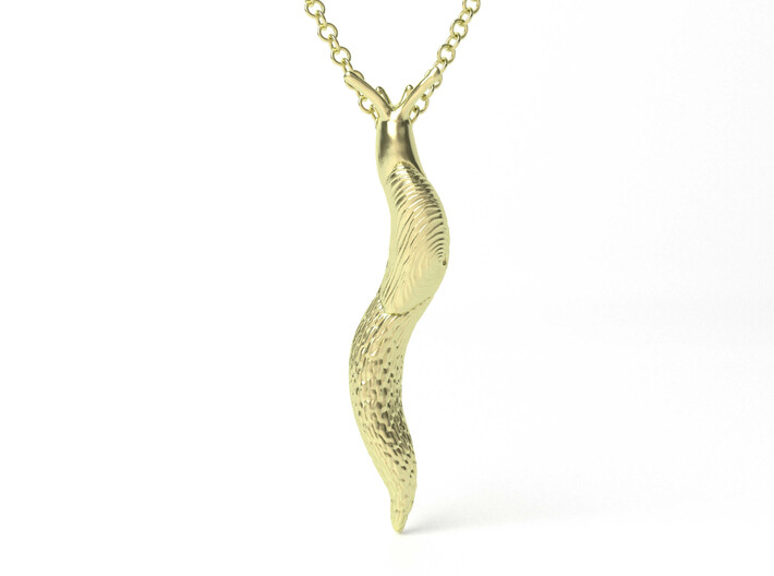 Slug Pendant - Science Jewelry 3d printed Slug pendant in 14K gold plated brass